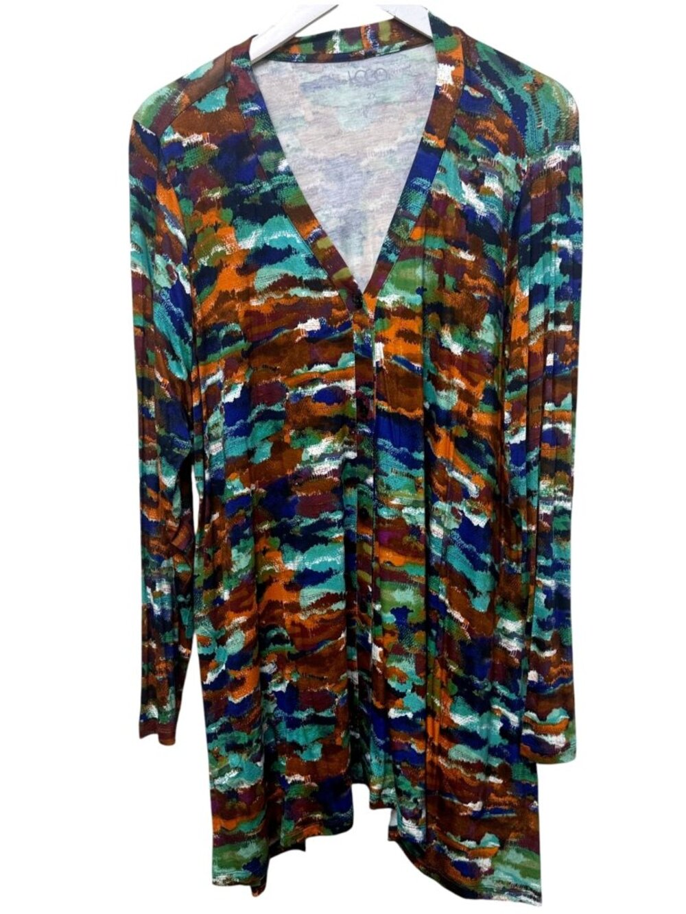 LOGO Lori Goldstein Cardigan Top Plus Size 2X Blue Abstract Light Tunic NWOT
